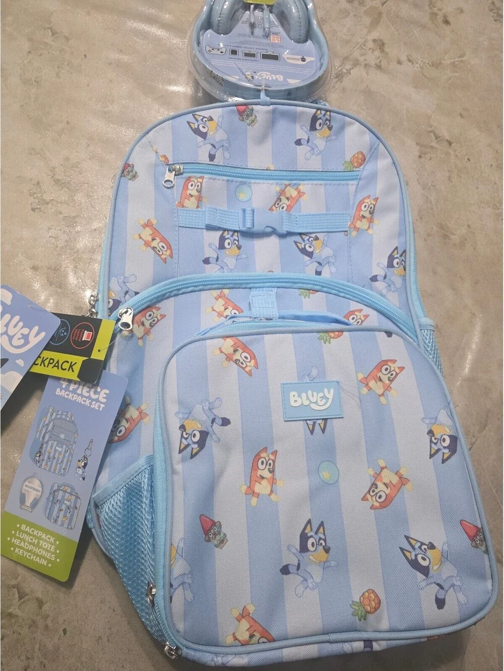 Bluey 4 Piece Kids Backpack Set with Lunch Tote and Headphones